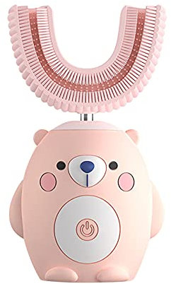 Brosse à dents électrique pour enfants en forme de U, brosse à dents électrique Sonique automatique à 360°, têtes de brosse en gel de silice souple, pour les enfants de 2 à 12 ans. (Rose)