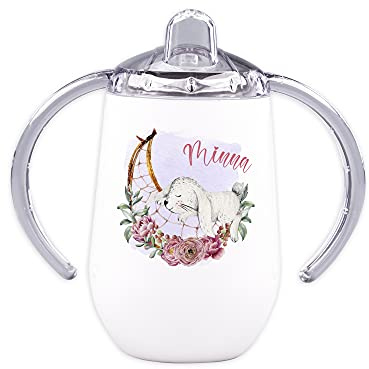 GRAZDesign Trinklernbecher mit Griff mit Namen, Kleinkinder Baby Mädchen, Traumfänger Hase Blumen, auslaufsicher aus Edelstahl, BPA-frei, 300ml