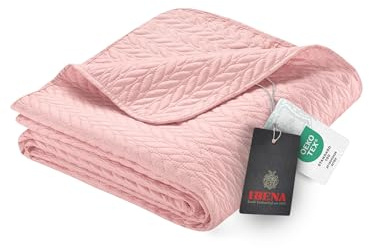 Ibena Nancy Tagesdecke 220x250 cm Tagesdecke Rosa Leichte Decke mit Zopfmuster