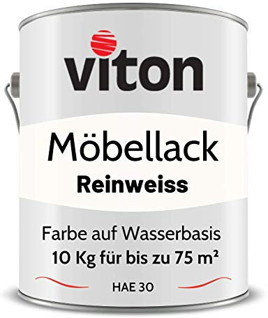 Viton Möbellack - 10 Kg (8,0 L) - Seidenmatt Weiss - Möbelfarbe auf Wasserbasis - RAL 9010 Reinweiss