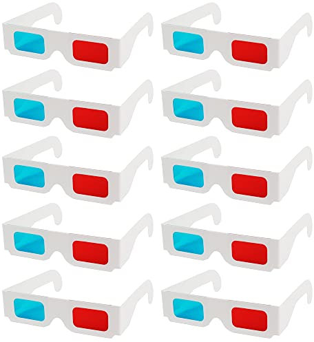 3D Glasses Anaglyph 3D Glass, 10Pcs Red and Cyan Anaglyph Paper Cardboard 3D Glasses 3D Virtual Video View 3D Video Glass for TV Movies Video Games Internet Images (Home & Cinema)