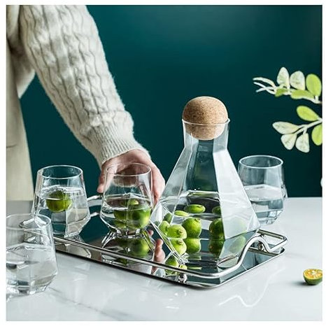 FXNFXLA Juego De Jarra De Agua De Vidrio ámbar Vintage, Jarra De Agua con Diseño De Diamante Elegante, Jarra De Vidrio con 4 Tazas Y 1 Bandeja, para Té Helado De Agua, Limonada(Color:ámbar Claro)