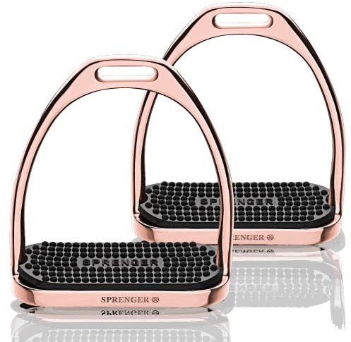Sprenger Fillis Steigbügel für Kinder I 110 mm Trittweite I Kindersteigbügel mit schwarzer Einlage I rostfreies Edelstahl, Roségold