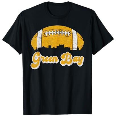 Retro Vintage Hometown Football Graphic Apparel Green Bay Downtown Skyline Sunset T-Shirt, Schwarz, Unisex, Kurzarm, Klein