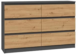 VBChome Kommode mit 6 Schubladen 120 x 30 x 75 cm Eiche Aritsan - Antrazit Grifflose Schubladenkommode Mehrzweckschrank für Flur Schlafzimmer Wohnzimmer Kinderzimmer Modern Eiche Aritsan - Antrazit