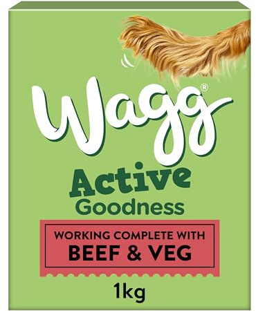 Wagg Active Goodness Complete Dry Adult Dog Food Beef & Veg 1kg (Pack of 5) - For All Active Working Dog Breeds