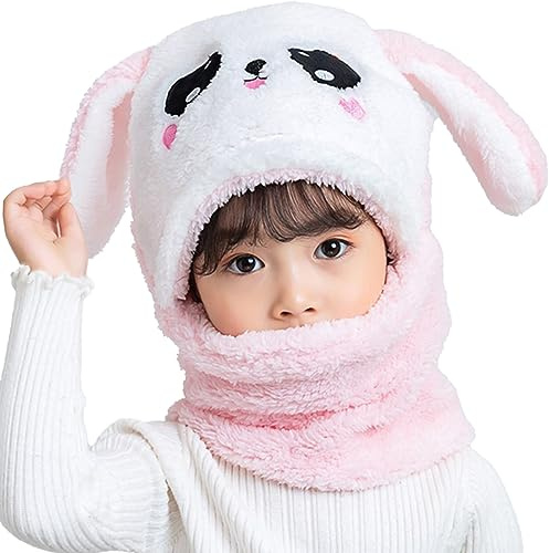 MK MATT KEELY Kinder Winter Mütze Junge Mädchen 2 in 1 Warme Cartoon Kaninchen Panda Schal Ohrenklappe Ski Mütze Set