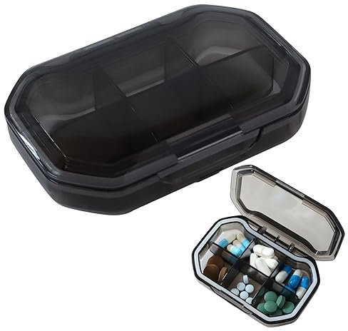 Soleebee Pillendose mit 6 Fächern, Kleine Tablettenbox 7 Tage Mini Tablettendose Tragbare Pillenbox Tabletten Medizin Vitamin Organizer für Outdoor Sport Camping Reisen (Grau)