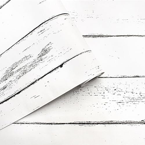 White Wood Grain Vinyl Adhesive Wallpaper Sticky Back Plastic Paper Wood Panel Wallpaper Vinyl Furniture Table Top Cover Paper Waterproof for Decorative Furniture WANMAVIS44.5x300cm