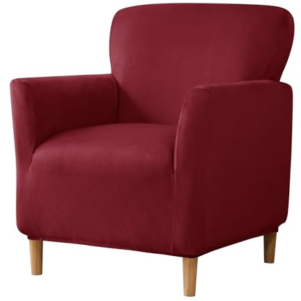 BXFUL Samt Sesselbezug Stretch Sesselüberwurf überzug für Sessel Mit Elastischem Boden Sofa Überwürfe für Sessel Clubsessel Stuhl Sesselhusse für Hunde Katzen (Weinrot)