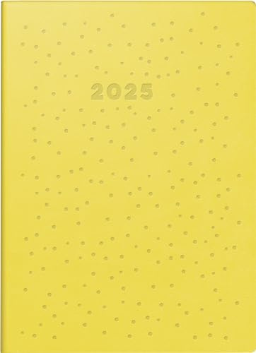 rido/idé Taschenkalender Modell Technik S (2025) „Dots“, 2 Seiten = 1 Woche, A6, 144 Seiten, Kunstleder-Einband Trend, flexibel, gelb