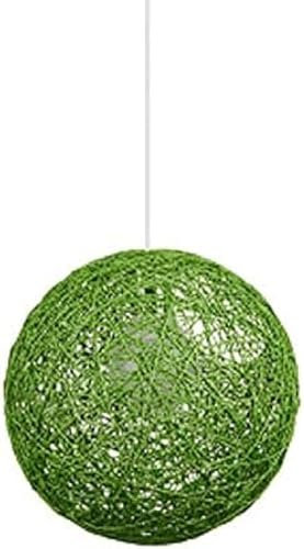 Modern Hand-Woven Pendant Lamp Fixture E27 Hemp Ball Country Natural Bamboo Chandelier Wicker Rattan Globe Ball Style Ceiling Pendant Light Lampshade,Green,15cm