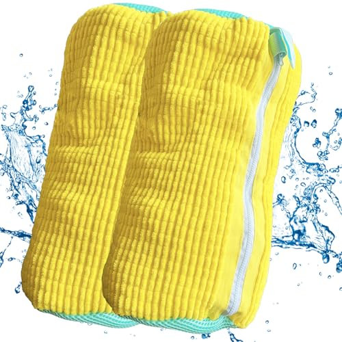 Schuhwaschbeutel für Waschmaschine – 2er Set Wäschesäcke für Sneaker & Turnschuhe, schützt beim Waschen, wiederverwendbarer Schuhsack zur Reinigung, Gelb, maschinenfest