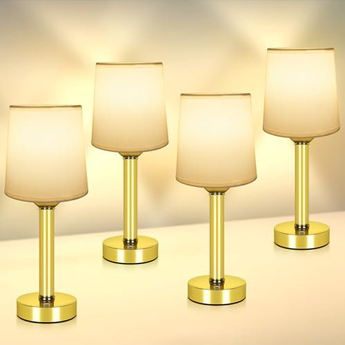 4 Stück LED Tischlampe Kabellos, Nachttischlampe Touch Dimmbar, 6000mAh Tischleuchte Akku, Tischlampe E27 Glühbirne, 3000K Warme Kleine Lampe für Nachttisch Wohnzimmer Schlafzimmer Camping