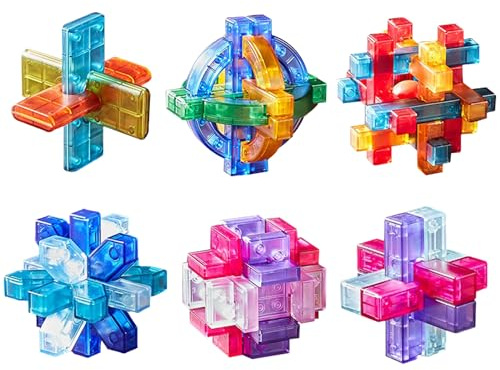 Holzsammlung 6 Stück Knobelspiele, Geschicklichkeitsspiel, Logikspiele IQ Spiele Geduldspiel Knobelspiele, 3D Puzzle Denkspiele Spielzeug Geschenk Set für Erwachsene & Kinder, 7cm