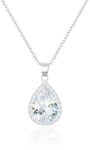 Linawe Collar de plata para mujer, conjunto de joyas con colgante de cristal con piedra natal de diamante, collar con colgante, cadena de plata