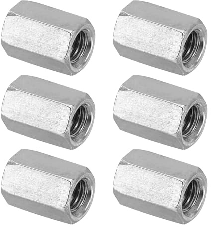 PATIKIL Tuercas de Acoplamiento Hexagonal de Acero Inoxidable 304, M5 x 0.8-Paso, 6Pcs 12mm/0.5 Largo Roscada Completa Gruesa, Conector de Pernos de Fijación, Tono Plateado