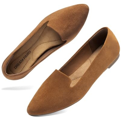 DREAM PAIRS Women's Pointed Toe Slip-On Dressy Flat Shoes Comfortable Business Casual Dress Shoes for Office Work,Size 7.5,Tan,DWUMSP2502