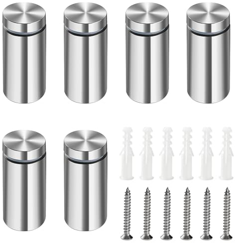 Lyeteung 6 Piezas 19×40 mm Separador de Fijación de Vidrio, Tornillo de Publicidad de Acero Inoxidable, Vidrio Standoff Holder Tornillo, con tornillo y Tubo Expansión, para Letreros Sign Displays