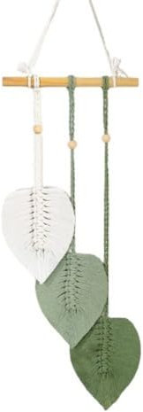 Makramee Wandbehang Wandteppich Boho Style mit Holzperlen und Blätter Gewebte Blatt Wanddeko Wandbehang Traumfänger Boho für Schlafzimmer Kinderzimmer Wand Deko (Hellgrün)