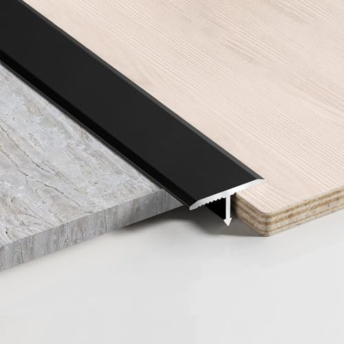 Perfil de Transición de Aluminio 3 piezas, Tira de Umbral Perfil en T de Conexión de Suelos, 900 x 20 mm, para transiciones entre baldosas, suelos, moquetas, Negro