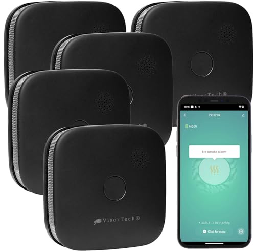 VisorTech 5er-Set kompakte WLAN-Design-Rauchwarnmelder mit weltweiter App, schw.