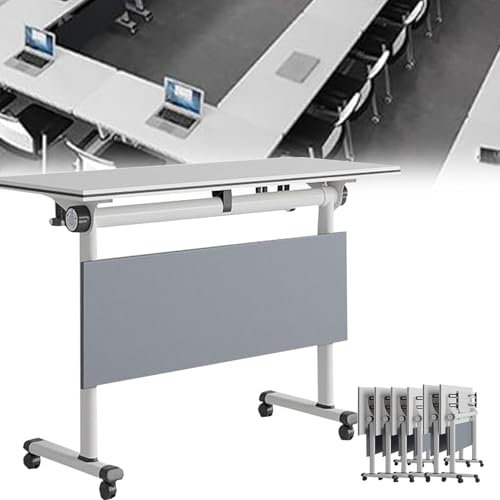 Mobiler weißer Konferenztisch, zusammenklappbar, 160 cm lang, 6 Personen, beweglicher Schreibtisch für Trainingsraum, tragbarer Konferenztisch, vielseitiges und platzsparendes Design