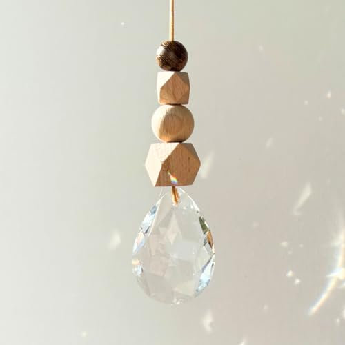 Attrape-soleil en cristal fait à la main - 38 mm - Décoration de fenêtre naturelle avec différentes perles en bois