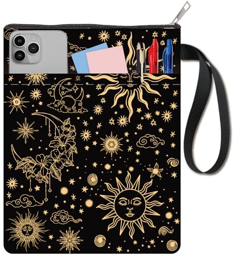craspire Sun Moon Black Star Book Cover Washable Cloth Cover with Zipper and Extra Pouch Ideal for Book Lovers and Classmates.