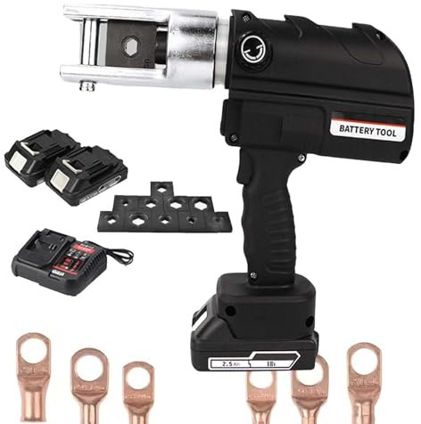 QFGain Crimpeadora HidráUlica EléCtrica De Mano - Kit De Crimpadora PortáTil InaláMbrica, 10-300 Mm², Carrera De 18 Mm, RotacióN De 360°, Crimpadora AutomáTica De Terminales De Cable, Herramienta,300