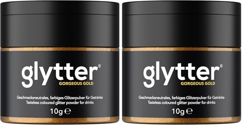 Glytter Glitzerpulver für Getränke (Gold) - essbarer Glitzer für Drinks & Flüssigkeiten, z.B. für Likör, Sekt, Cocktails - trinkbares & geschmacksneutrales Glitzerpuder, Staub (Packung mit 2)