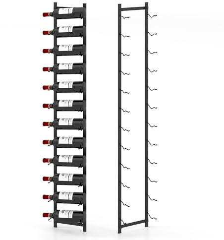 GOPLUS Botellero de Vino de Pared, Soporte de Metal para Almacenamiento de Botellas de Vino con Ranuras Onduladas, Estante de Vino Vertical para Cocina, Comedor, Negro (12 Botellas)