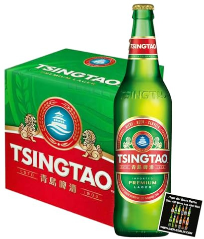 Tsingtao Bier – 12 x 640 ml Flasche | Chinesisches Lagerbier | Erfrischend & Leicht | Perfekt für Asiatische Küche | inkl. Haus der Biere Berlin Bierdeckel