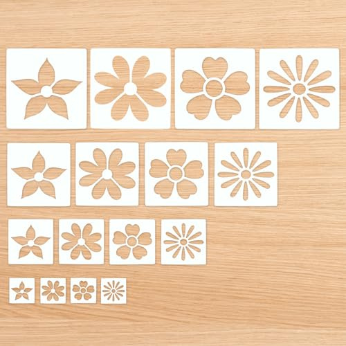 MWOOT Grandi Stencil Fiori per Dipingere su Pareti, 16 Pezzi Stencil per Pittura, Riutilizzabili Stencils floreali per Lavori Creativiper Parete Legno Tela Decorazione per Casa