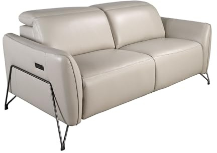 ANGEL CERDÁ – Divano Relax 2 Posti con Poggiatesta – Design Moderno con Sistema Relax Elettrico con USB – 164 x 111 x 104 cm – Rivestito in Pelle di Origine Bovino Colore Sabbia e Gambe in Acciaio