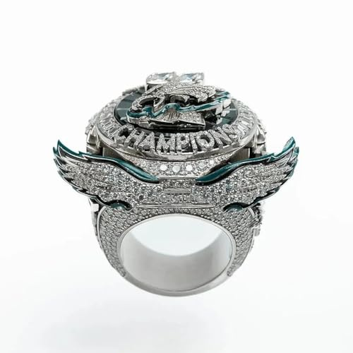Wonsunte Anello dei Campioni di Calcio degli Eagles 2025 con Scatola Anelli del Campionato Mondiale Premio per Il Vincitore del Rugby Souvenir Sportivo Il Miglior Regalo per I Tifosi