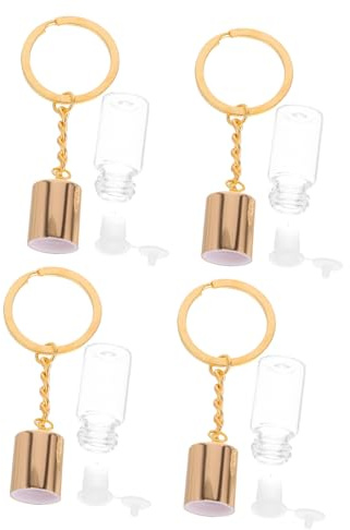 BAZEITFLOW 4 Pièces Mini Flacons Verre avec Bouchons à Vis Porte Clés Bouteilles Vides pour Parfum Flacons à Souhaits Transparants Accessoires Élégants pour Sac ou Clés