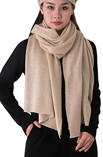Prettystern 100 % kashmir halsduk XL stickad halsduk, mjuk och varm, högkvalitativ vinterstola för män och kvinnor, Beige NL, 180cm X 60cm