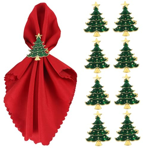 Christmas Napkin Rings 8Pcs Christmas Tree Metal Napkin Ring Holders Decorative Xmas Table Decorations for Table Holiday Dinner Home Party, Xmas Decorations