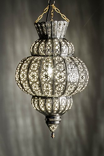 Lampada orientale lampada a sospensione argento Harem 50cm E27 raccordo | Lampada a sospensione dal design marocchino dal Marocco | Lampade orientali per soggiorno, cucina o sospese sopra il tavolo da