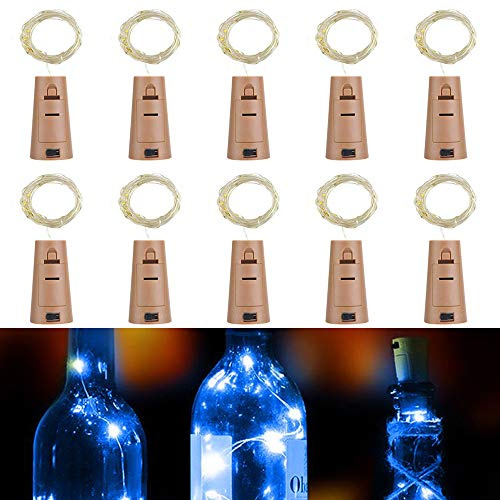 Flaschenlicht lichterkette,RcStarry Weinflaschen LED lichterkett, 10er stück Mini-Lichterkette 1M 10 Leds Silberdraht Licht Sternenlicht für Flasche DIY, Weihnachten, Hochzeit, Halloween (blau)