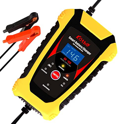 KATBO Automotive Battery Charger 6V/2A 12V/6A 24V/3A Trickle Charger Smart Automatic Battery Charger for Car Motorcycle Boat Marine Lawn Mower Wet AGM Gel Lead Acid (2A/6A 6V/12V)