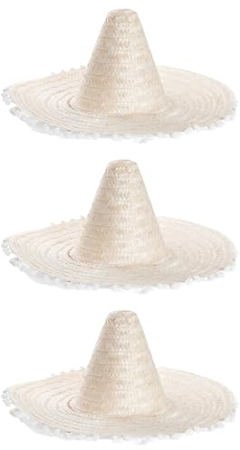 ILOVEFANCYDRESS Erwachsene 3 Stück natürliche mexikanische Sombrero-Hüte natürliche Farben 3 Stück – Mexikanische Erwachsene Weiß Sombrero Western Bandit Hut mexikanische Festivalhut 3 x weiße Hüte
