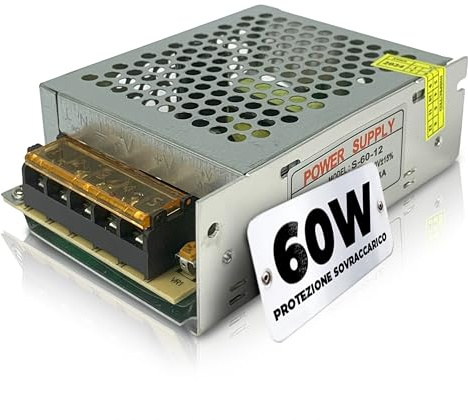 TEMPO DI SALDI Fuente de alimentación de 5 amperios y 12 voltios para tira LED estabilizada de 220 V y 60 W, gris, 11 x 4 x 8 cm
