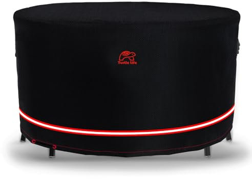 Turtle Life Abdeckung für runde Tisch- und Stühle, langlebig, wasserabweisend, für den Innen- und Außenbereich, mit Lüftungsschlitzen, Schwarz, Durchmesser 250 x 95 cm