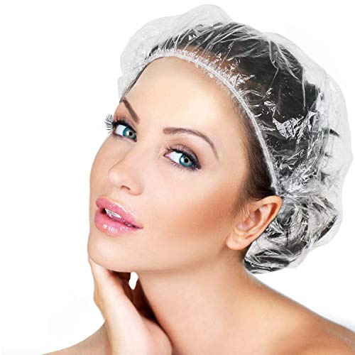 Einweg-Duschhauben für Damen, transparent, wasserdicht, Kunststoff, 100 Stück GLAMZA