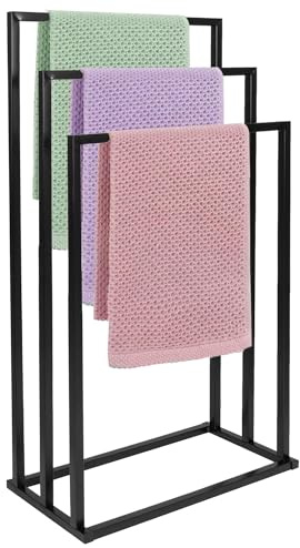 SPRINGOS Handtuchständer mit 3 Handtuchstangen für Badezimmer freistehend nachhaltig Badaccessoire für Handtücher für Kleidung Metall stabil modern minimalistisch