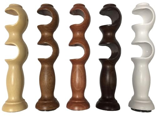 Pareja de Soportes de Barra de Cortina Doble de Madera, Soportes para Barra Diámetro 35 mm, Varias Medidas y Colores, 2x Soportes para Cortina, Soportes para Barras de Cortina (PAREJA NOGAL)