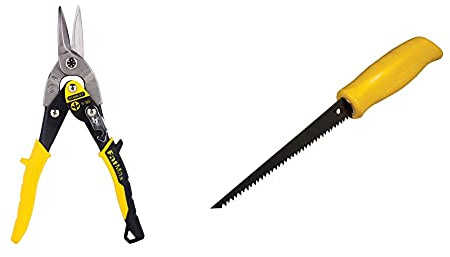 Stanley Aviation Snips - Coupe Droite & 0-15-556 Scie À Guichet Spéciale Panneaux De Plâtre Poignée Synthétique 150 Mm - Anti-Corrosion - Pointe Effilée - Poignée Souple Pour Plus De Confort