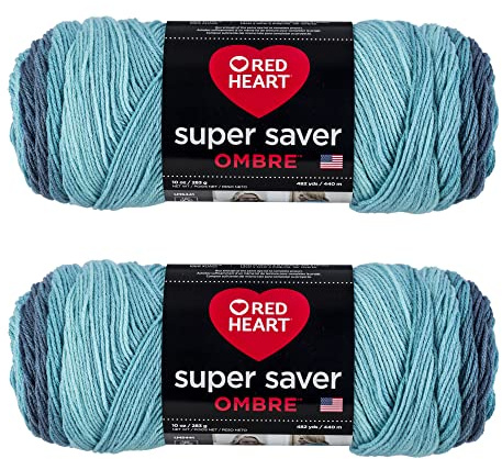 Red Heart Super Saver Jumbo Blue Tiful Ombre Yarn - 2 Pack of 283g/10oz - Acrylic - 4 Medium (Worsted) - 482 Yards - Knitting/Crochet
